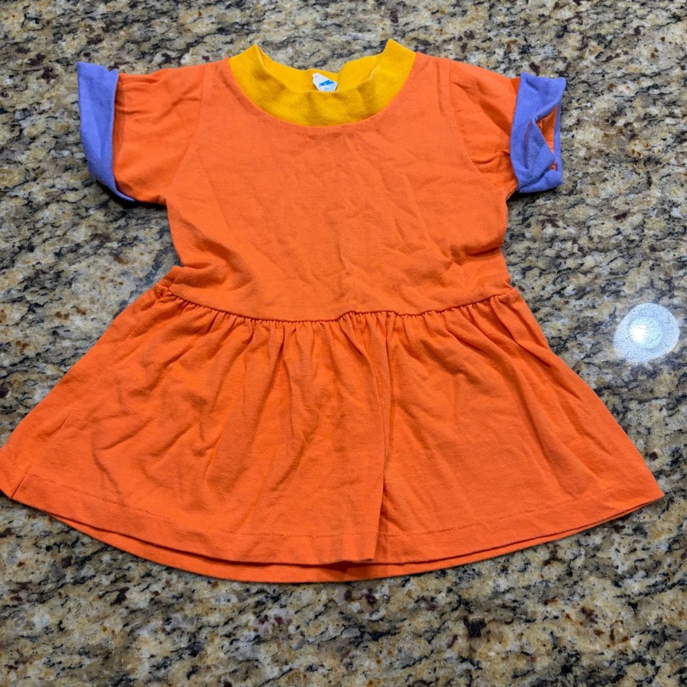 Vintage Spencers Baby Girl Dress Size 2 Orange Yellow Purple Colorblock USA Made